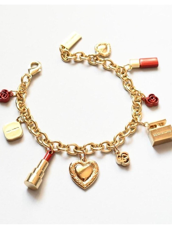 Dolce & Gabbana Jewelry - Dolce & Gabbana Gold Charm Bracelet Lipstick Perfume Rose Heart lobster clasp